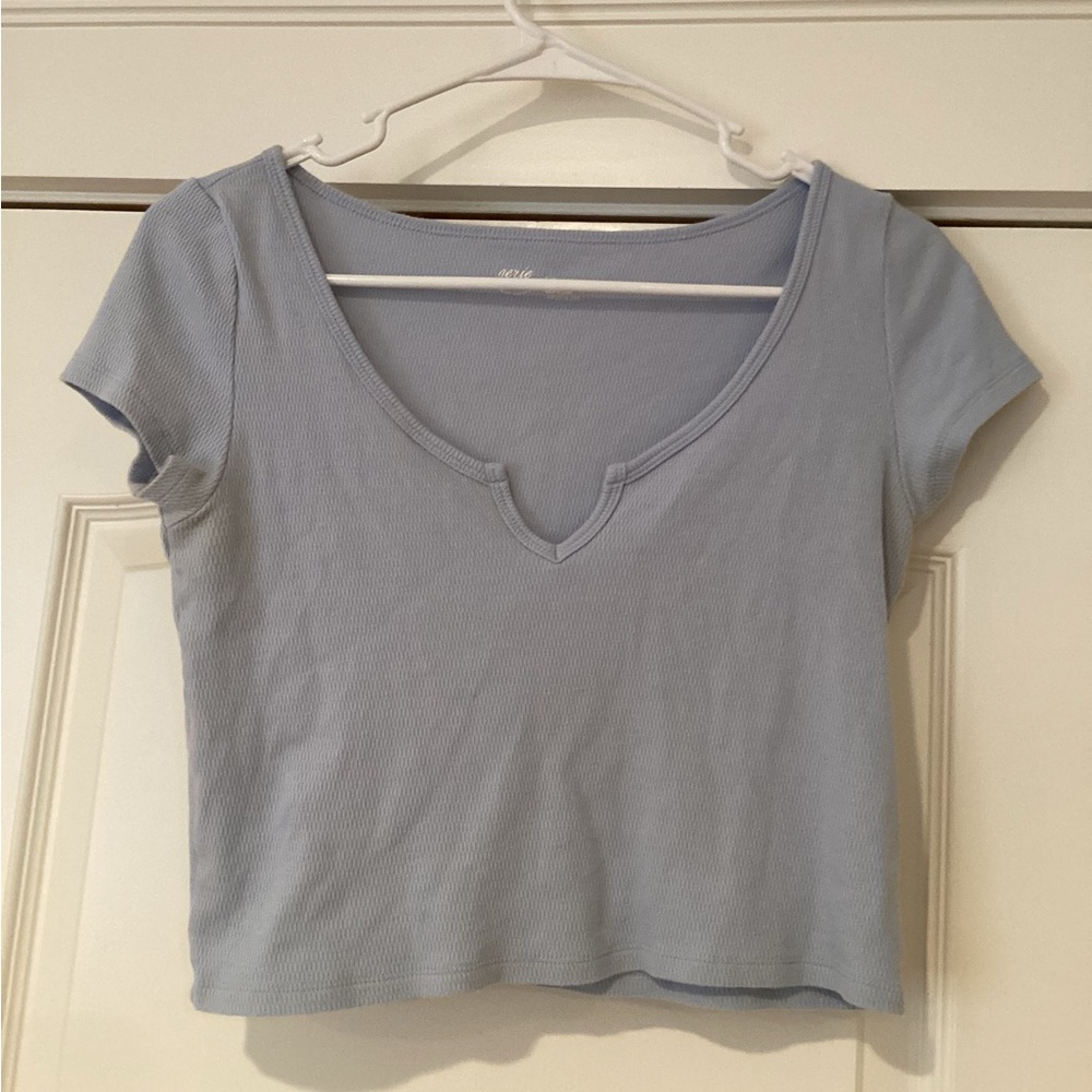 Aerie Blue Short Sleeve Crop Top